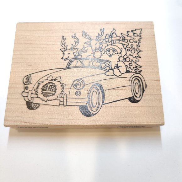 Christmas Santa Stamp, Wood Mounted Rubber Stamp, Stampendous Santa Cruising Sta - Picture 8 of 9